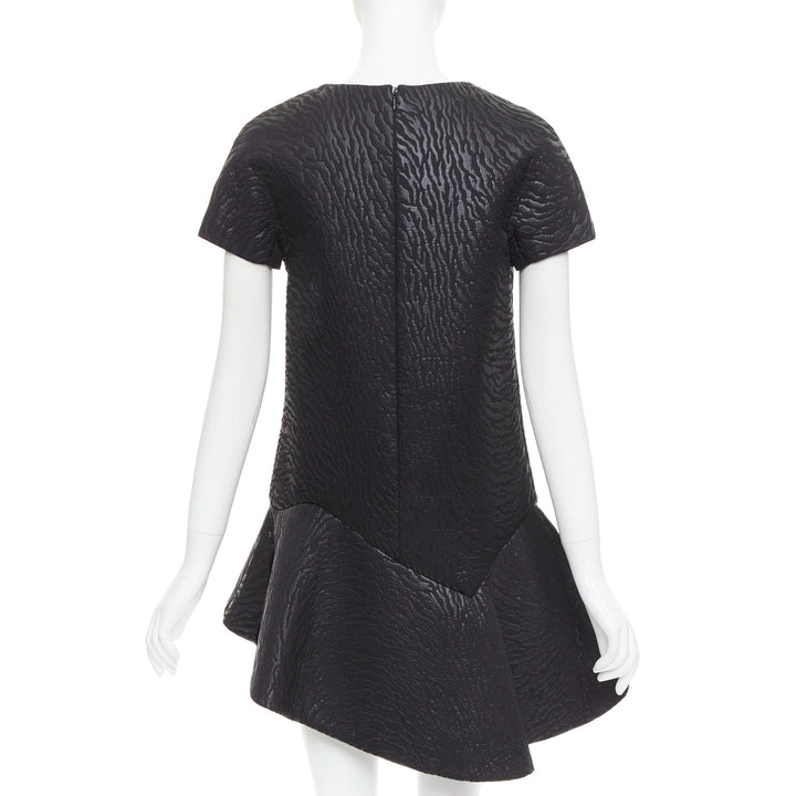 MSGM black tiger stripe neoprene asymmetric flounce mini dress IT42 M