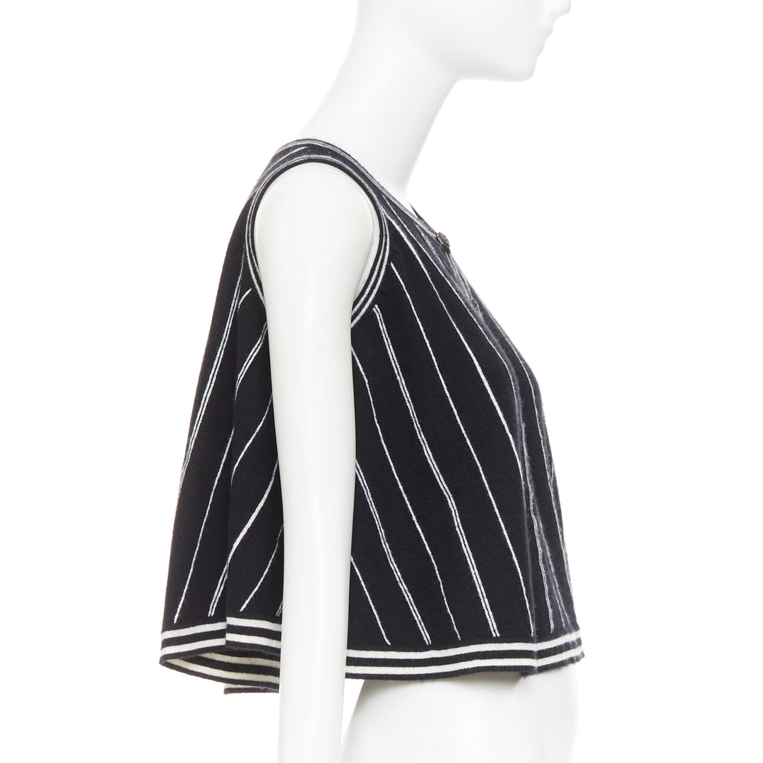 CHANEL 2015 100% cashmere black white striped A-line flared crop tank FR 34/36