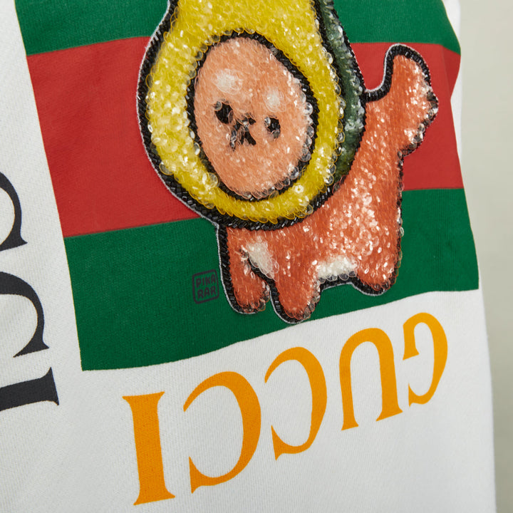 GUCCI PIKARAR 2023 sequinned cotton jersey white vintage logo crew sweatshirt XS