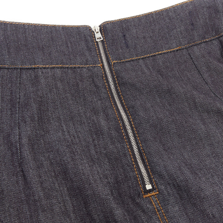 MARNI indigo blue cotton cashmere denim drape asymmetric hem midi skirt IT38 XS