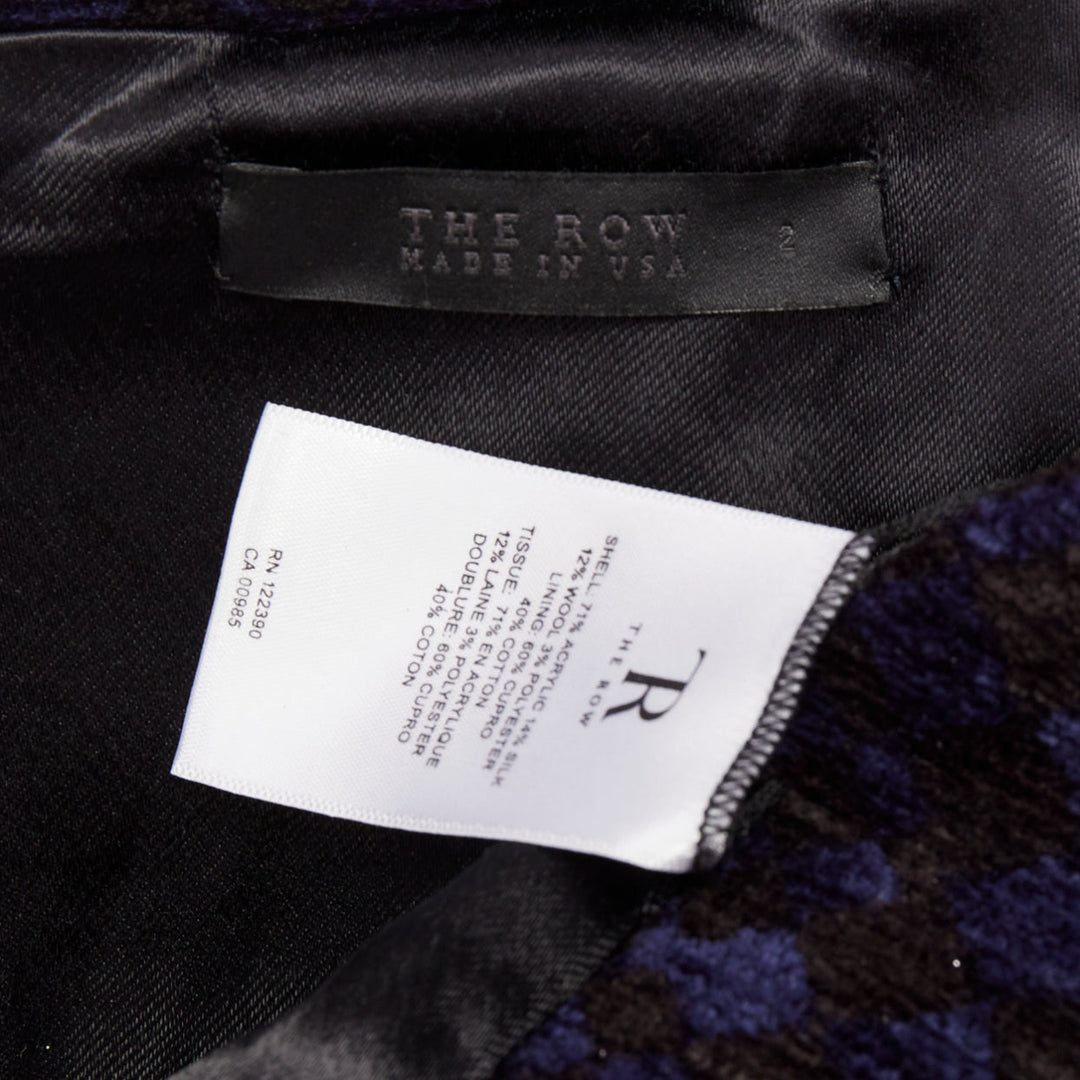 THE ROW 2018 black blue textured velvet double breasted coat US2 S