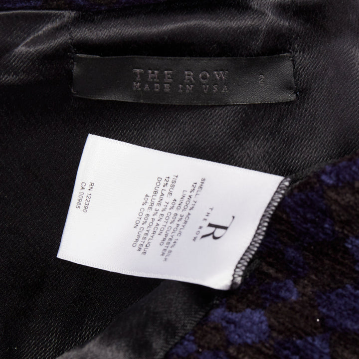 THE ROW 2018 black blue textured velvet double breasted coat US2 S