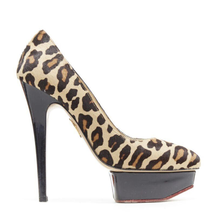 CHARLOTTE OLYMPIA Dolly brown leopard pony hair patent platform pump EU36.5