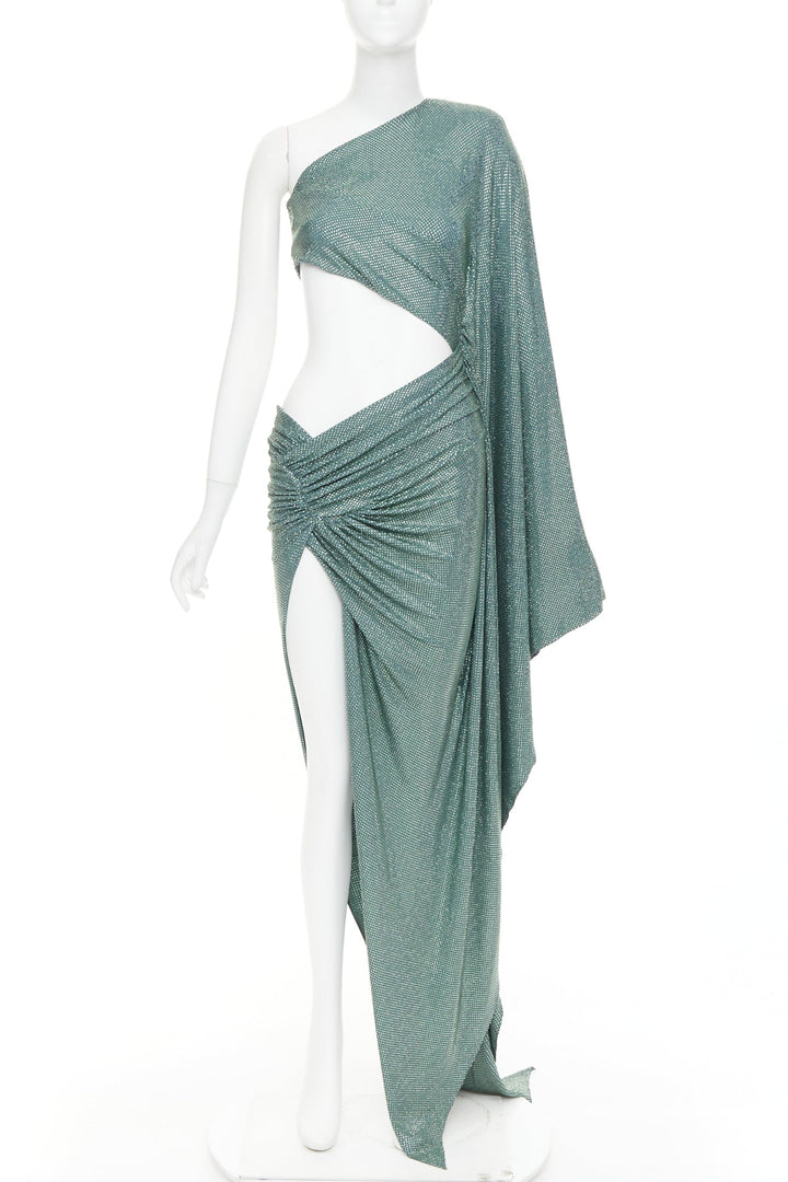 rare ALEXANDRE VAUTHIER COUTURE SS2022 Runway green strass crystal cut out dress