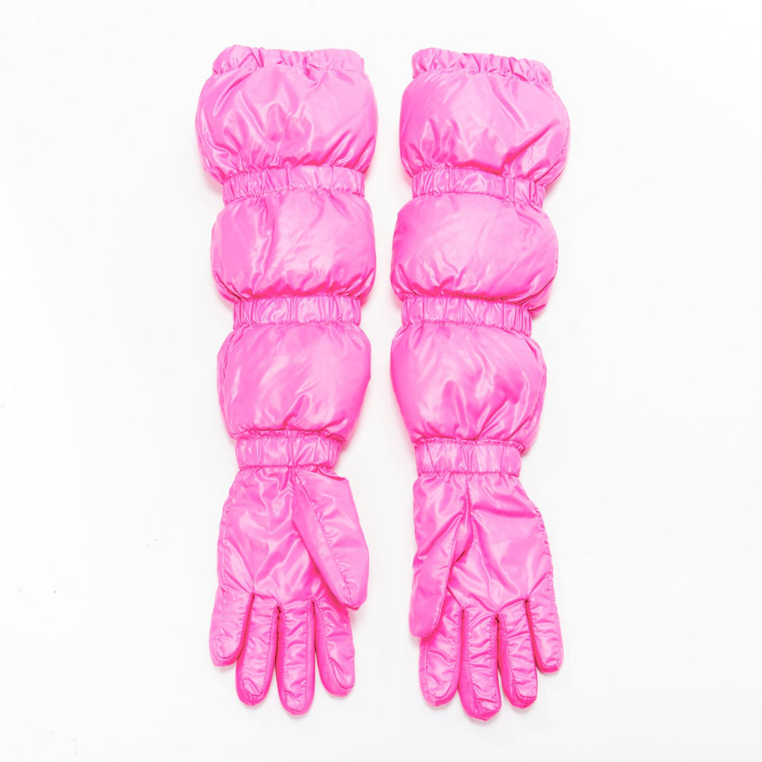 rare MONCLER Pierpaolo Piccioli hot pink leather logo down gloves