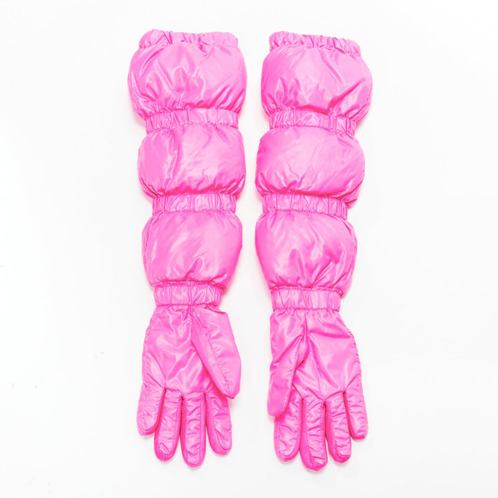 rare MONCLER Pierpaolo Piccioli hot pink leather logo down gloves
