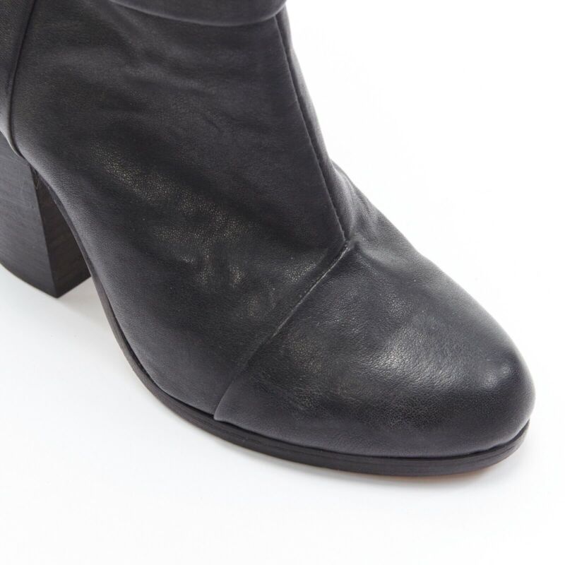 RAG BONE black leather round toe chunky stacked heel western ankle boot EU36