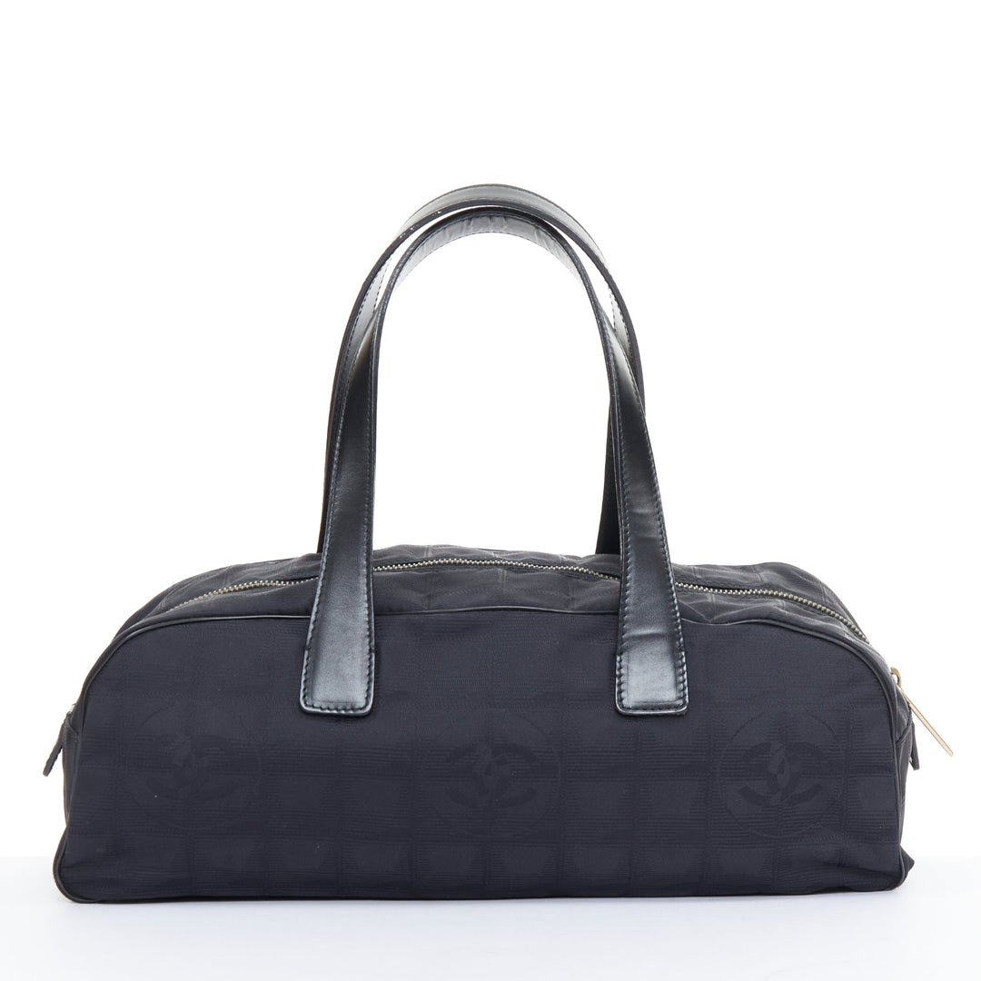 CHANEL 2002 New Travel Line black jacquard nylon mini Boston bowling bag
