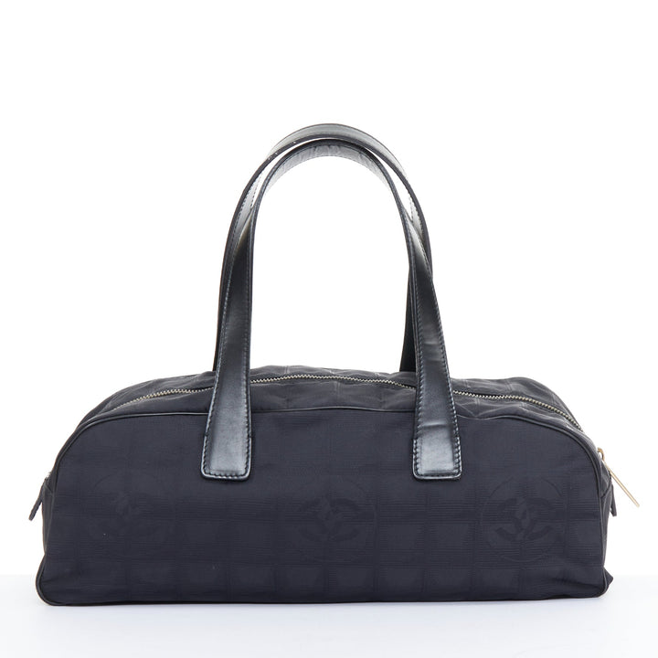 CHANEL 2002 New Travel Line black jacquard nylon mini Boston bowling bag