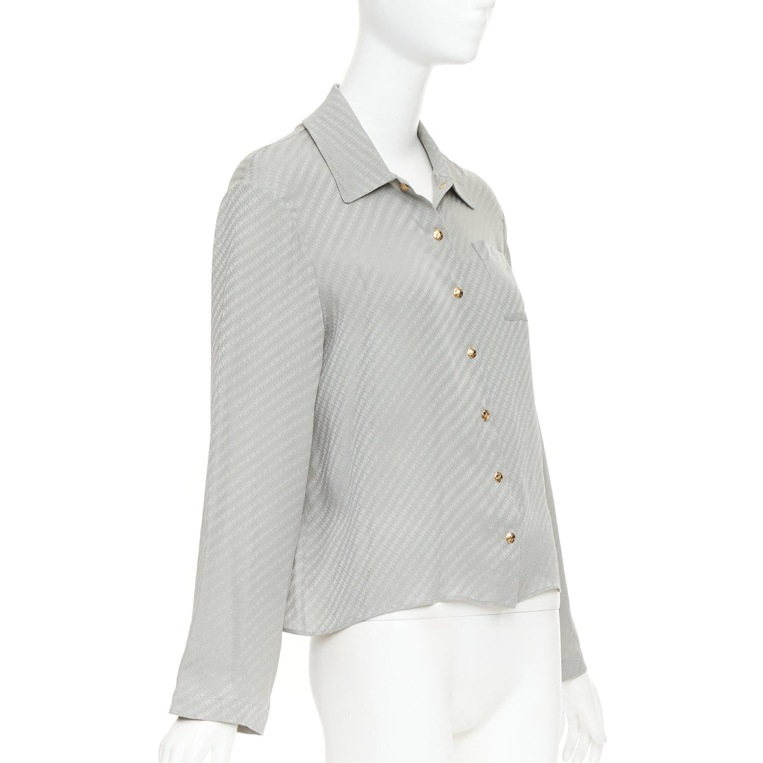 CELINE silk Triomphe Chain Jacquard embroidered logo crop blouse shirt FR36 S
