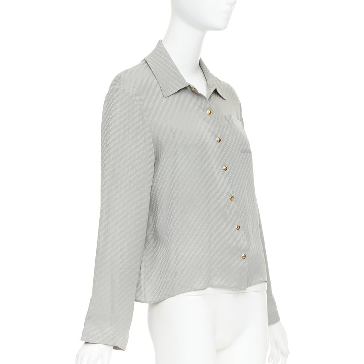 CELINE silk Triomphe Chain Jacquard embroidered logo crop blouse shirt FR36 S