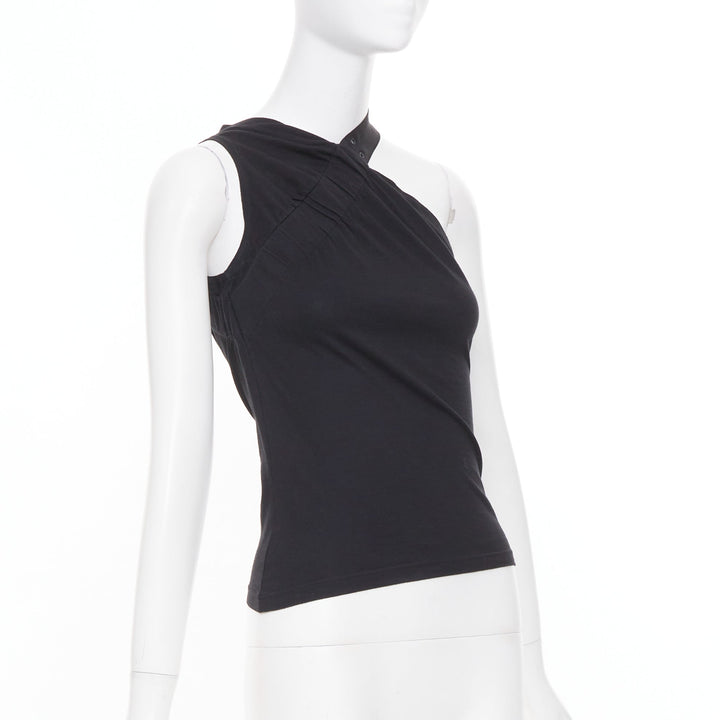 CHRISTIAN DIOR 2002 Runway John Galliano black asymmetric eyelet tank FR38 M