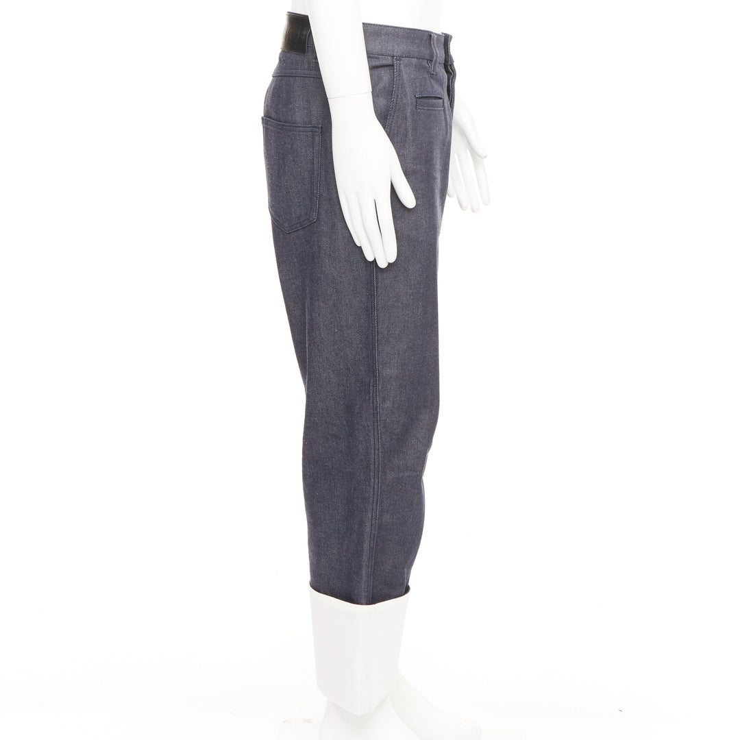 LOEWE 2018 Runway blue denim contrast white cuff turn up fisherman jeans IT50 L