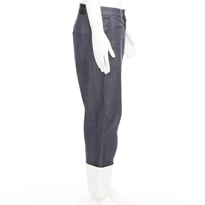 LOEWE 2018 Runway blue denim contrast white cuff turn up fisherman jeans IT50 L