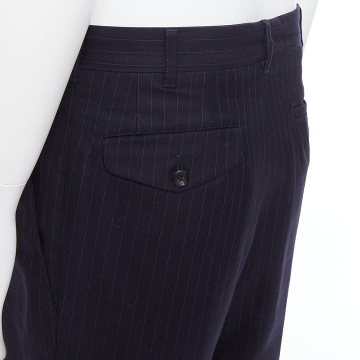 COMME DES GARCONS SHIRT navy 100% wool pinstripe tapered pants S
