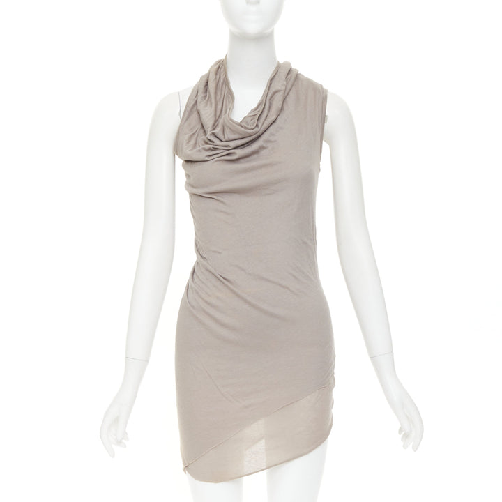 RICK OWENS 2010 Release Tornado grey cotton twisted cowl drape tank top IT40 S