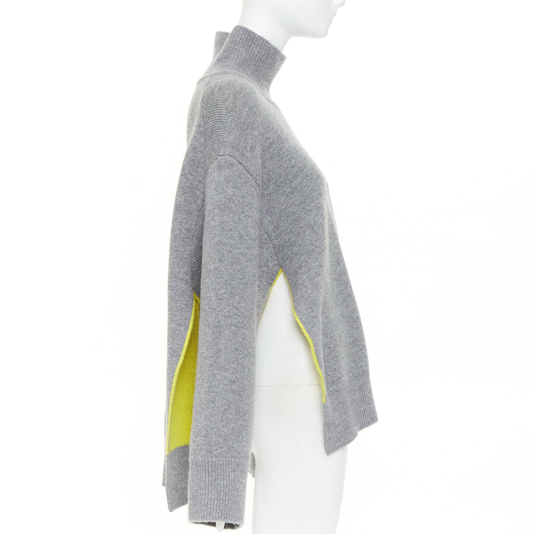 FERRAGAMO 2024 virgin wool two tone grey yellow lined oversized turtleneck M