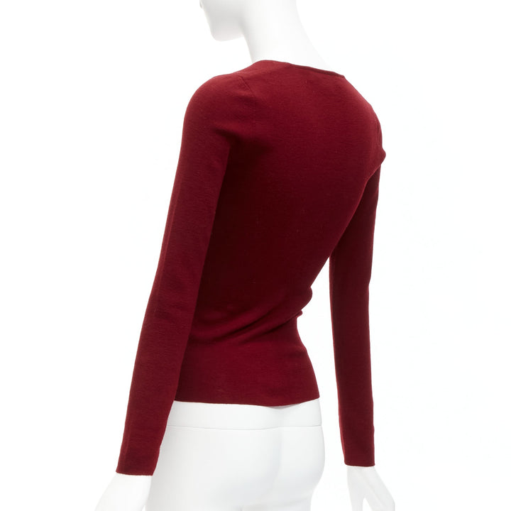 DOLCE GABBANA Vintage red 100% virgin wool V neck long sleeve sweater IT42 M