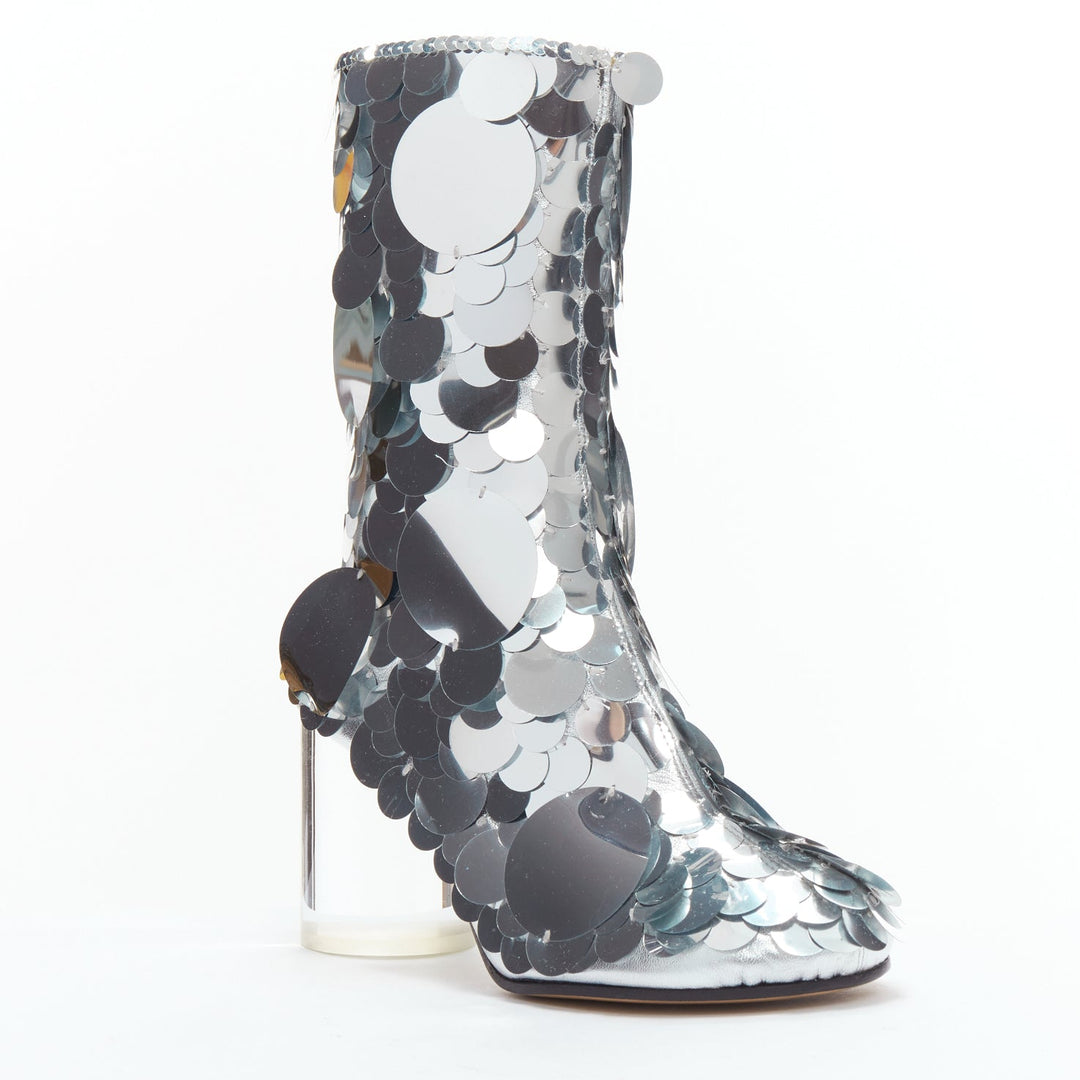 MAISON MARGIELA silver pailette clear lucite heels ankle boots EU39