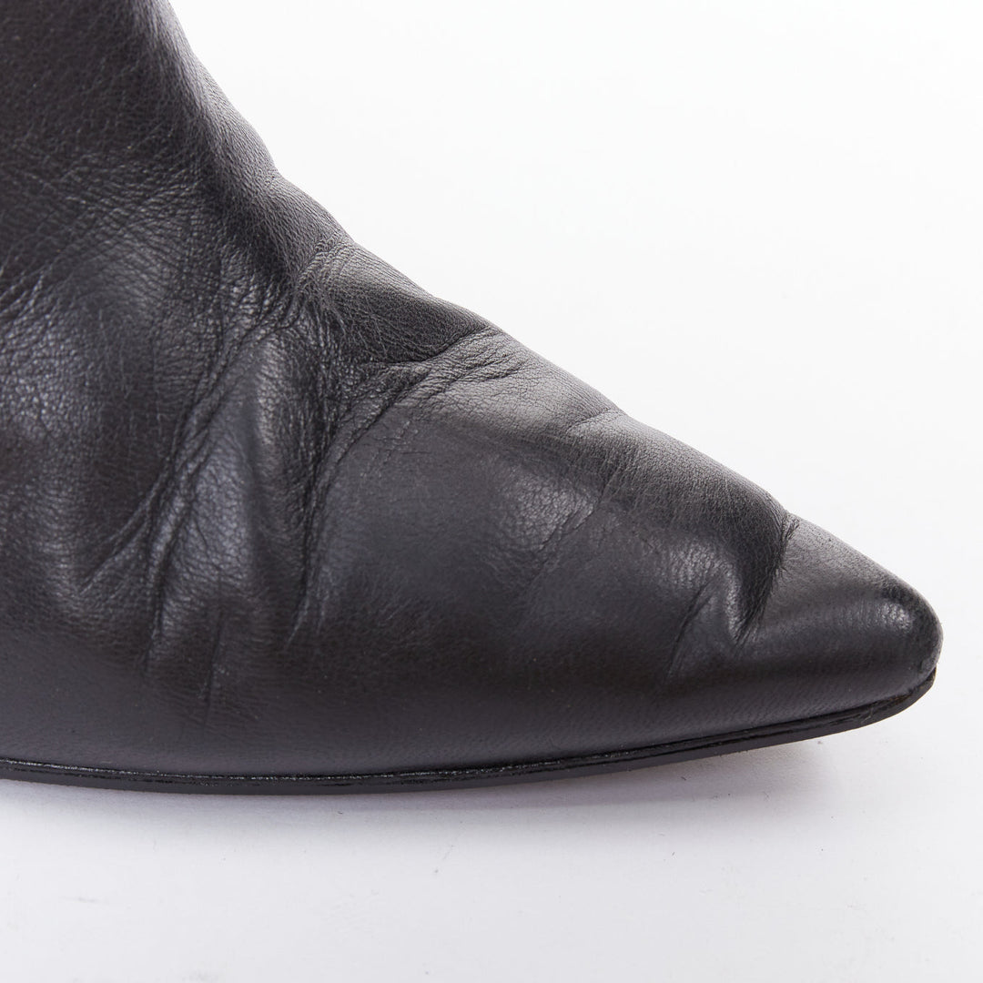MANOLO BLAHNIK black leather pointy toe ankle boot heels EU39.5