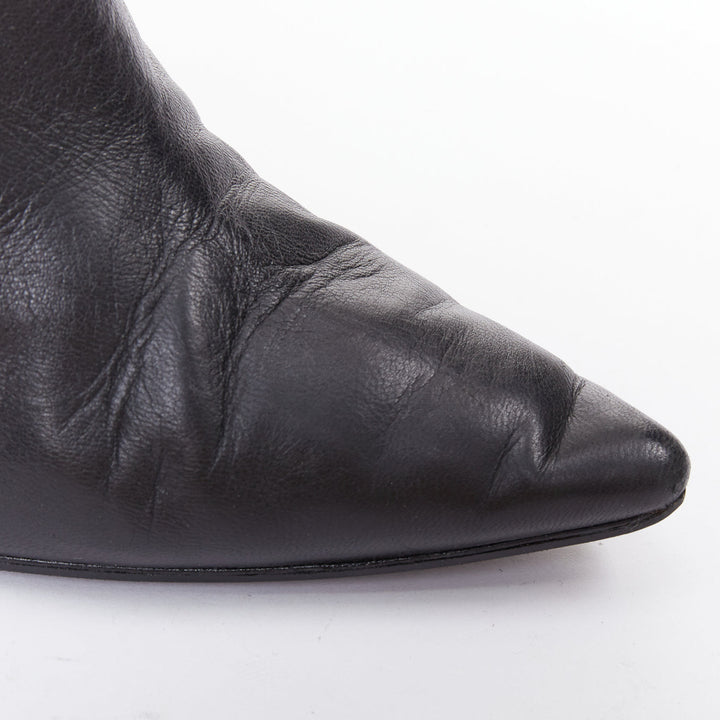 MANOLO BLAHNIK black leather pointy toe ankle boot heels EU39.5
