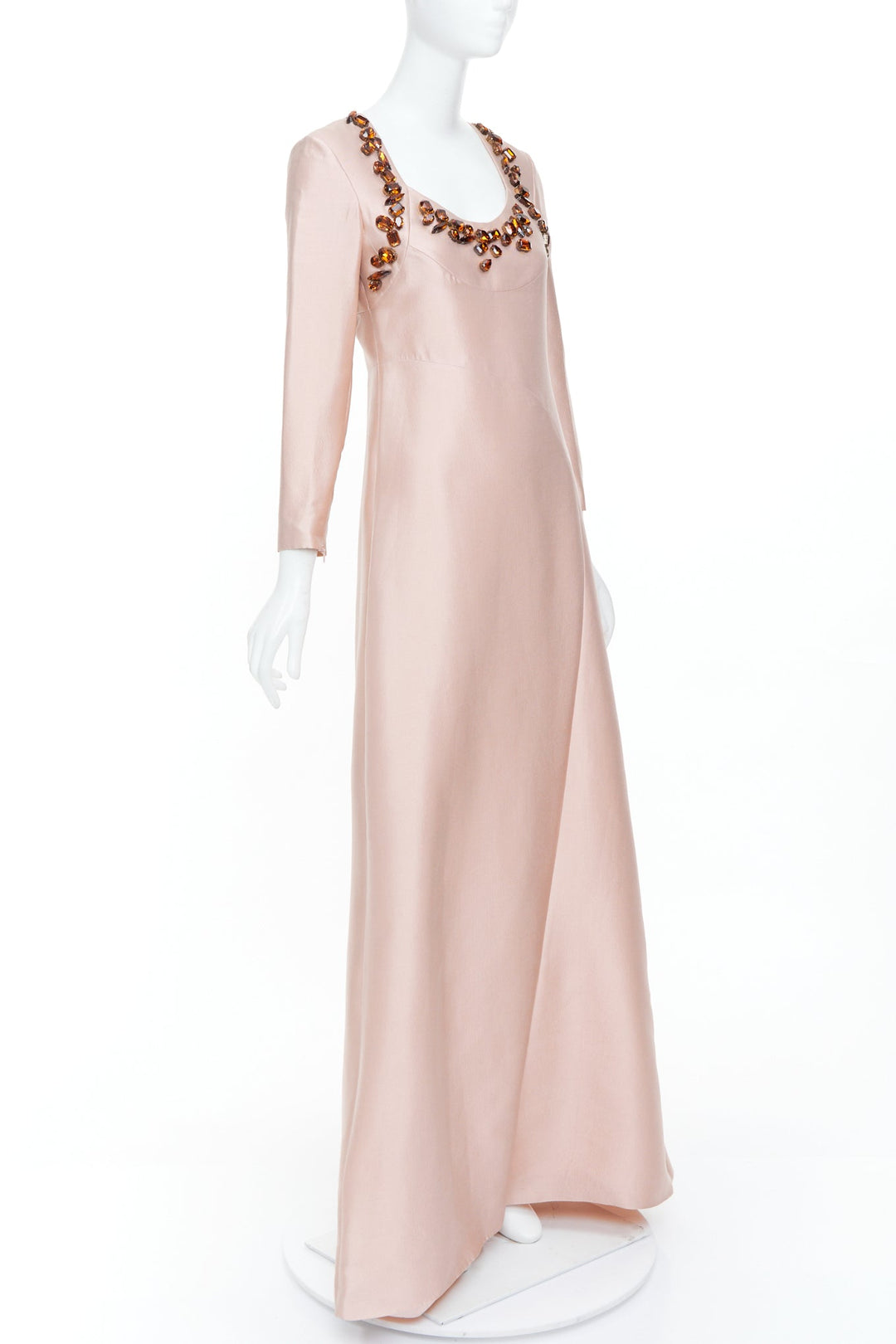 PRADA 2014 jewel embellished brown blush wool silk gown IT38 XS