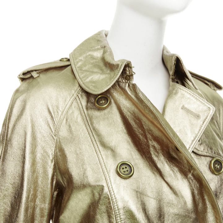rare BURBERRY 2013 Runway gold lambskin double breasted trench coat IT38 XS