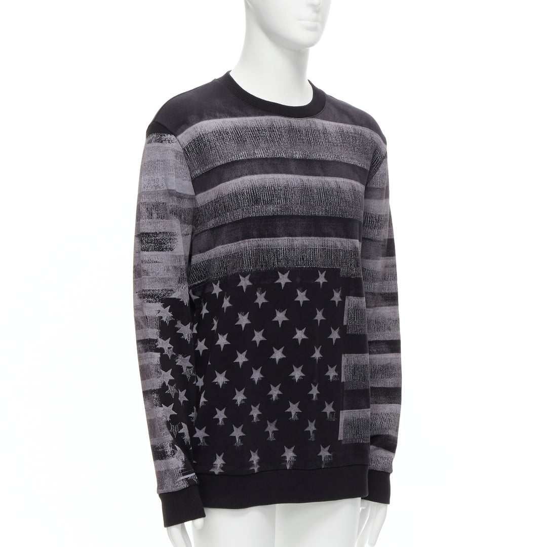 GIVENCHY Riccardo Tisci grey Americana flag distressed cotton crew sweater M