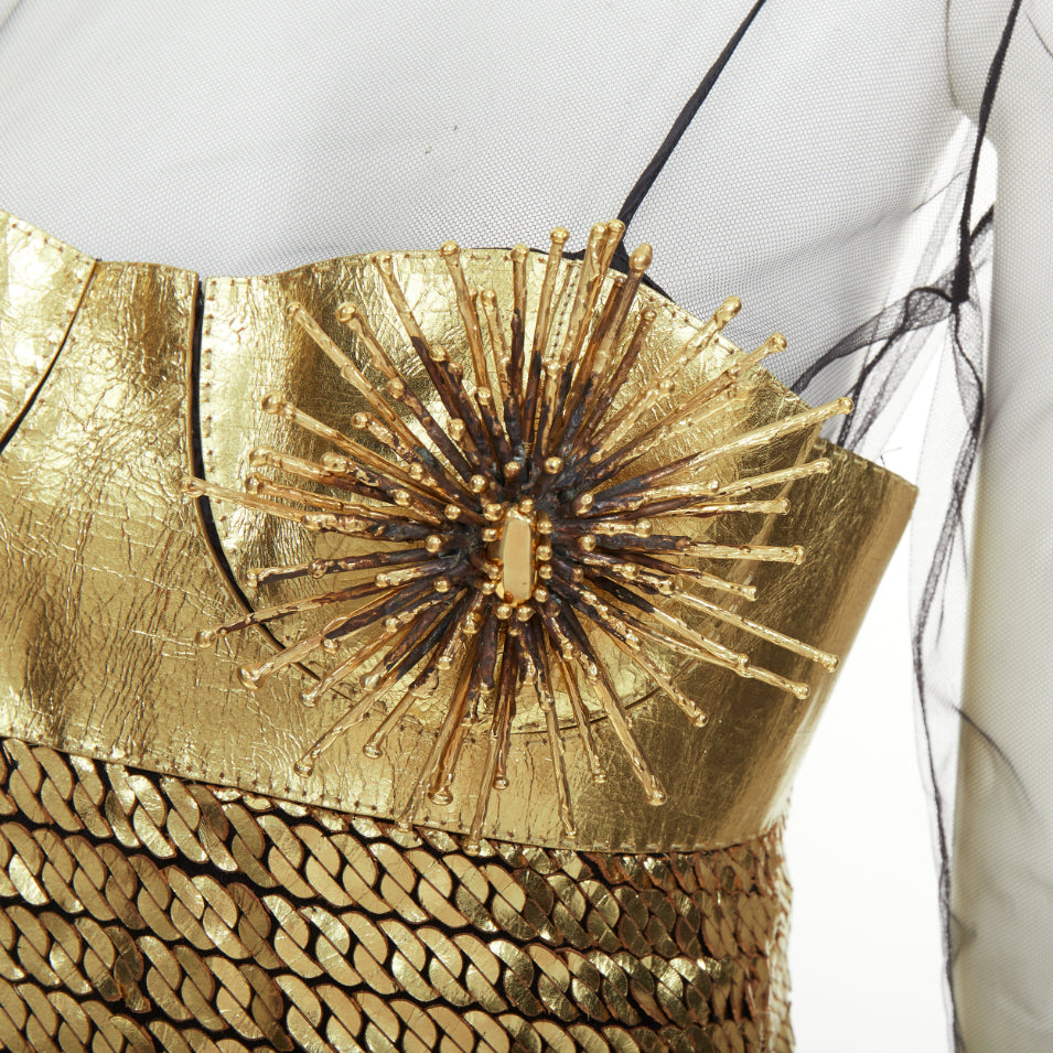 rare TOM FORD 2015 Runway Lisa Eisner spike nipple brooch leather dress IT42 M