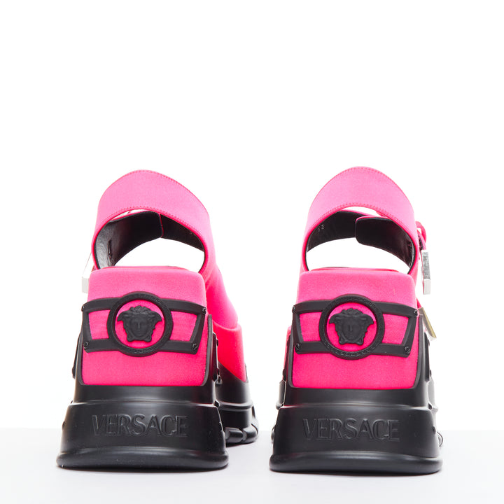 new VERSACE Anthem 120 Tropical Pink fuschia satin platform chunky sandals EU38