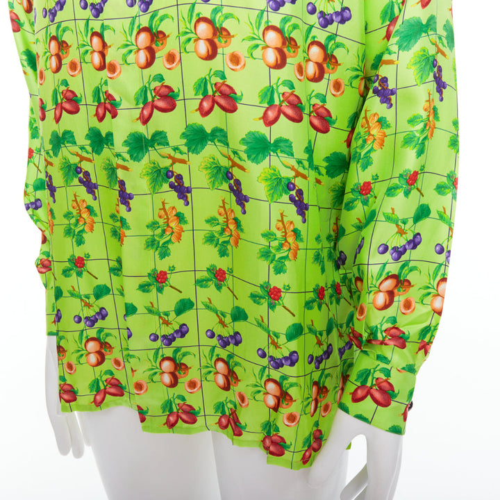 GIANNI VERSACE 1990's Vintage neon green fruit print silk shirt IT48 M