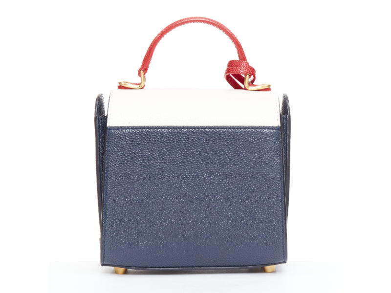THOM BROWNE Mini Mrs Thom red white navy calfskin stripe detail top handle bag