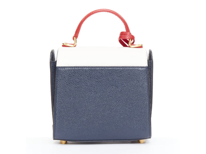 THOM BROWNE Mini Mrs Thom red white navy calfskin stripe detail top handle bag