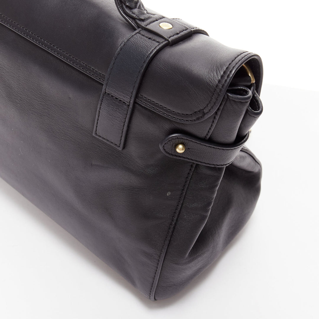MULBERRY Alexa black calfskin gold vintage buckle straps satchel crossbody bag