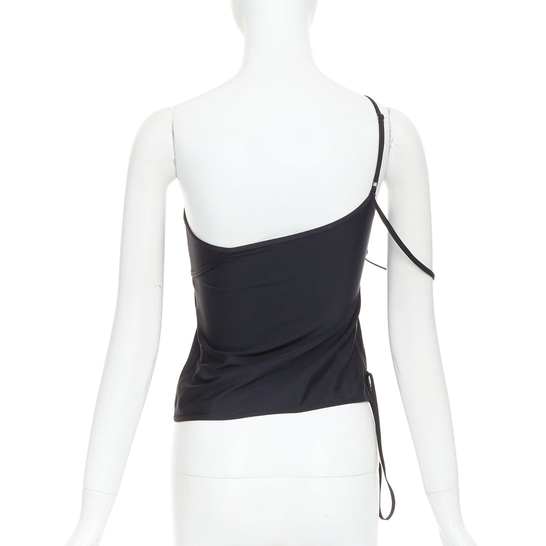 BALENCIAGA Demna 2022 black spandex white logo deconstructed top FR36 S