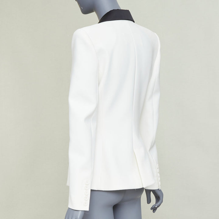 ALEXANDRE VAUTHIER off white black satin lapel double breasted tuxedo jacket