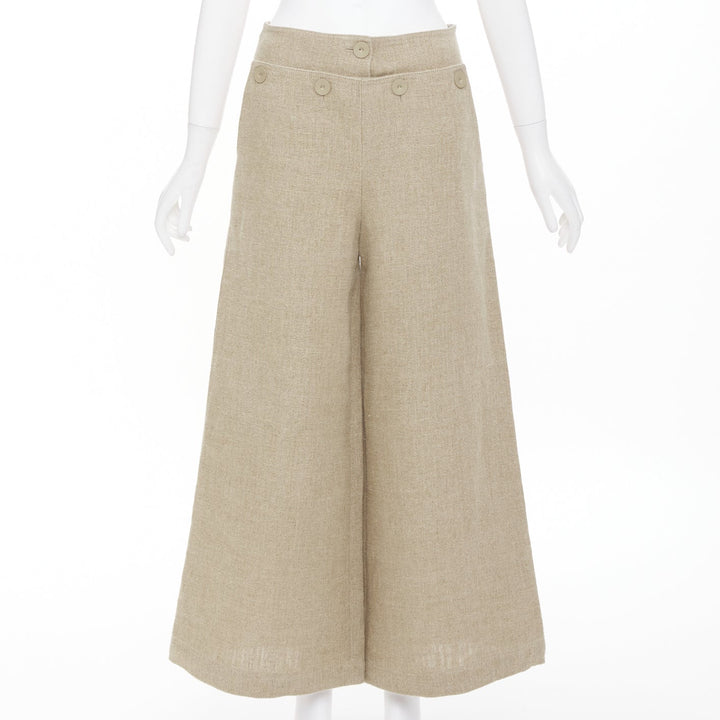 MAX MARA Sfalata beige linen button tab waist wide leg crop sailor pants IT38 XS