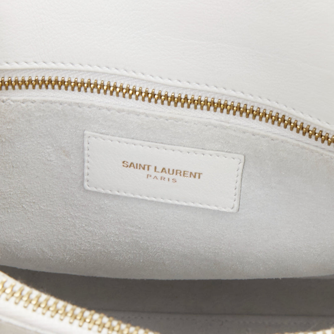 SAINT LAURENT Sac du Jour Small white grained leather executive tote bag