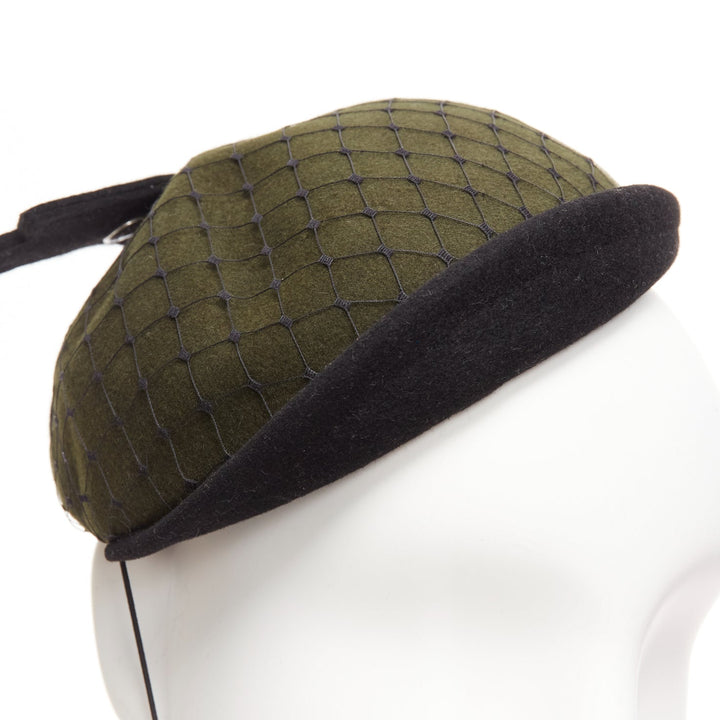 rare CHRISTIAN DIOR John Galliano 1999 Communist green wool fascinator hat