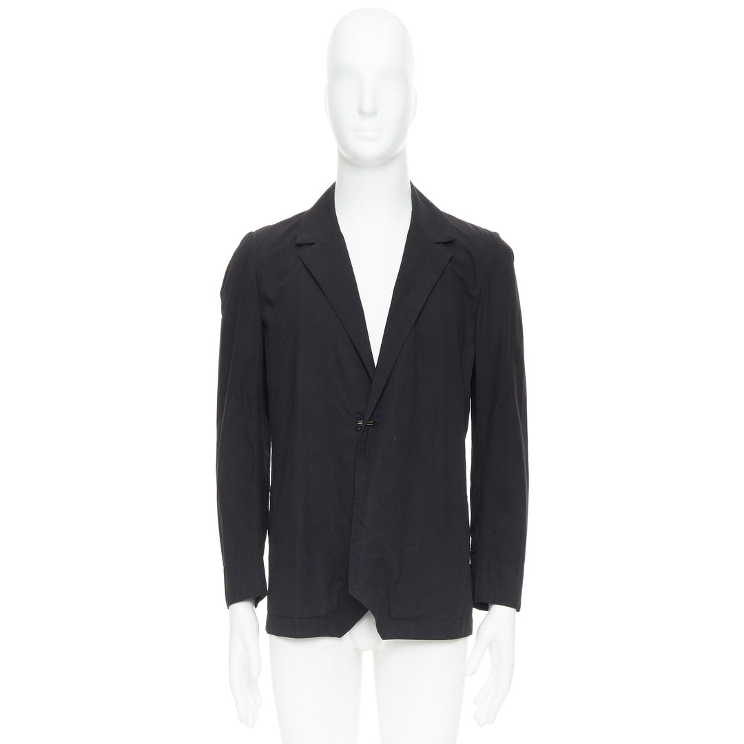 ATTACHMENT Kazuyuki Kumagai black cotton angular hem relaxed blazer JP3 L