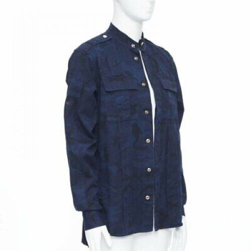 BALMAIN blue camouflage cotton gold button military shirt jacket EU38 S