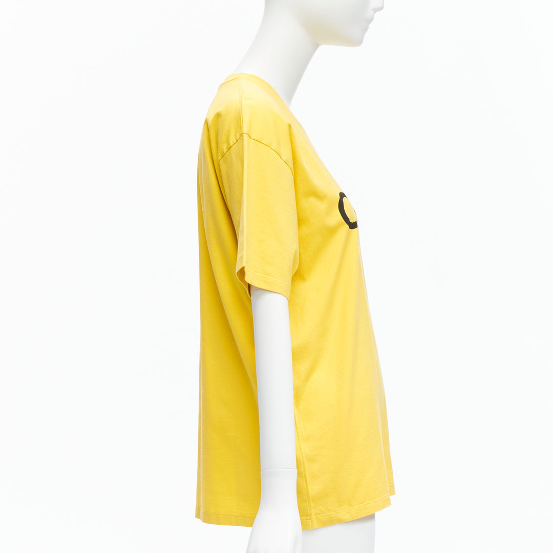 CELINE Hedi Slimane yellow black logo cotton short sleeves round neck tshirt XS