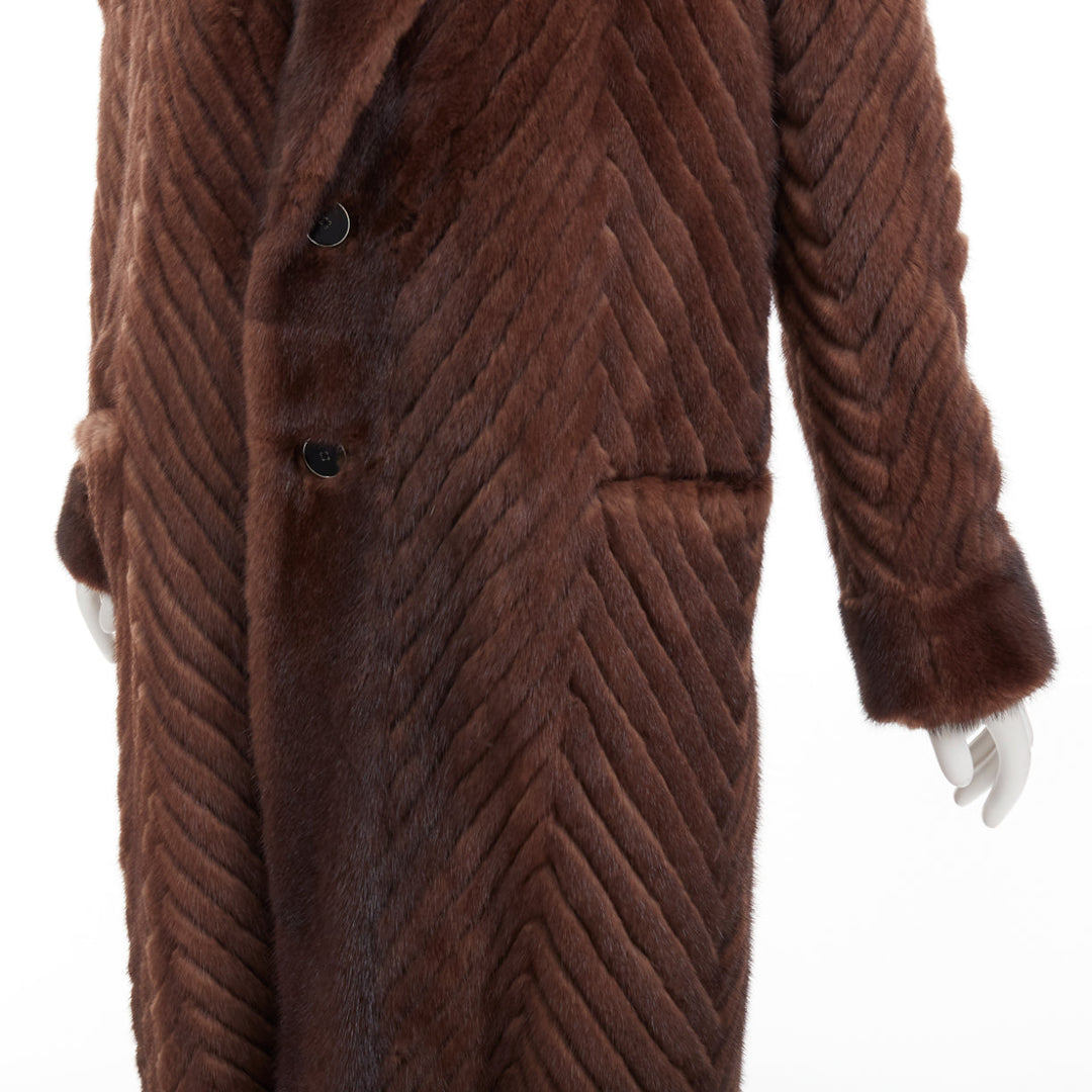 DOLCE GABBANA Alta Sartoria brown chevron cut mink fur silk lined coat IT34 XXS