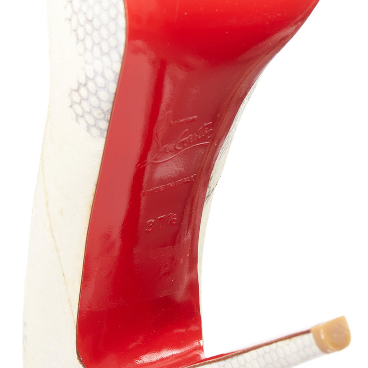 CHRISTIAN LOUBOUTIN Very Prive ivory scaled leather peep platform pumps EU37.5