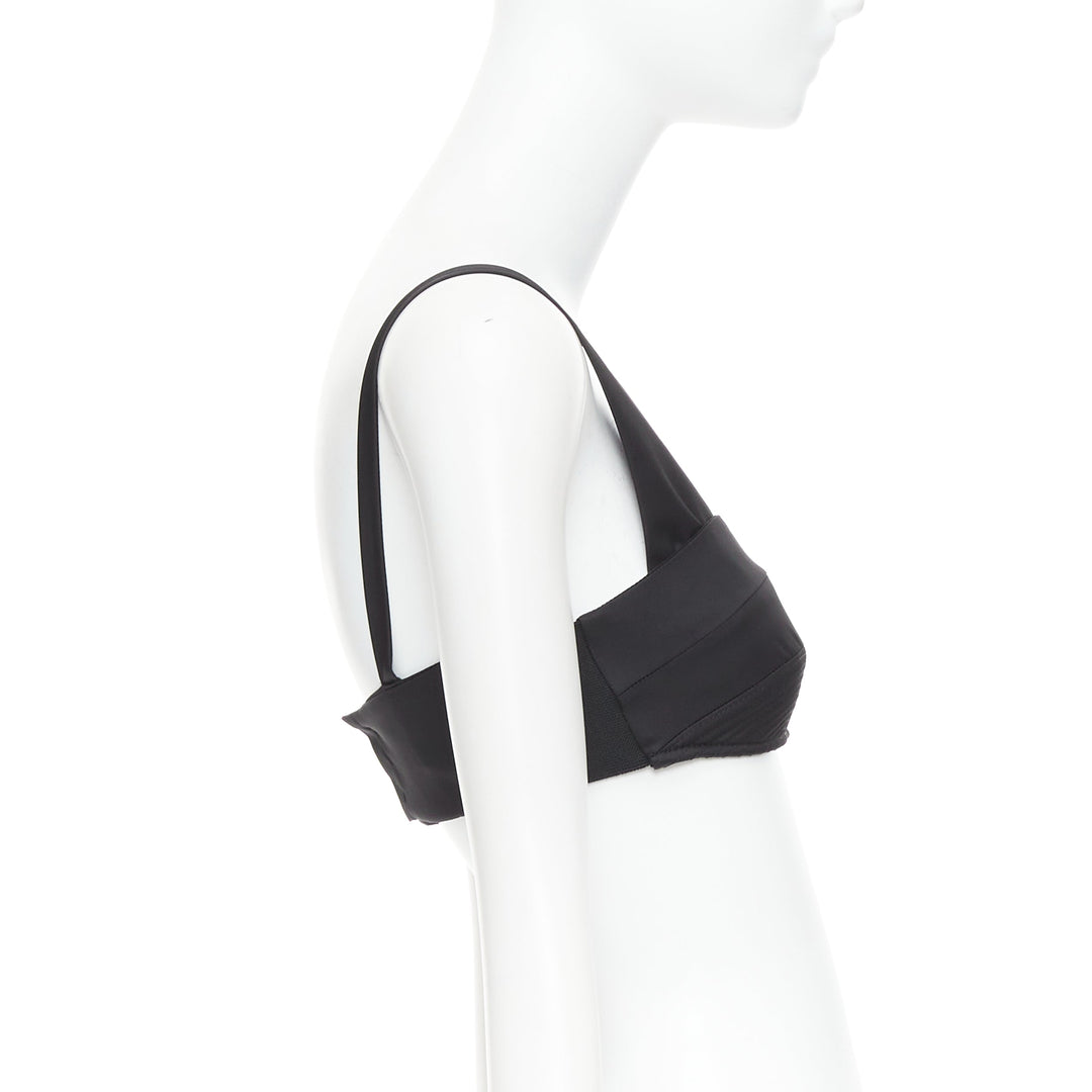 PRADA Re-Nylon black triangle logo cut out contour crop top bralette IT36 XS