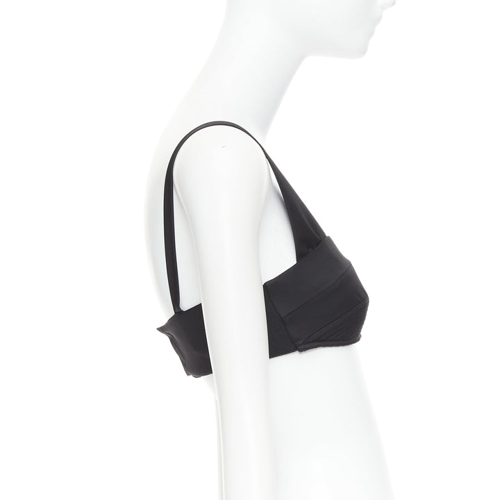 PRADA Re-Nylon black triangle logo cut out contour crop top bralette IT36 XS