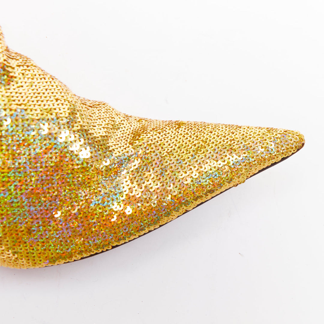 BALENCIAGA Demna Knife gold holographic sequins point toe sock ankle boots EU36