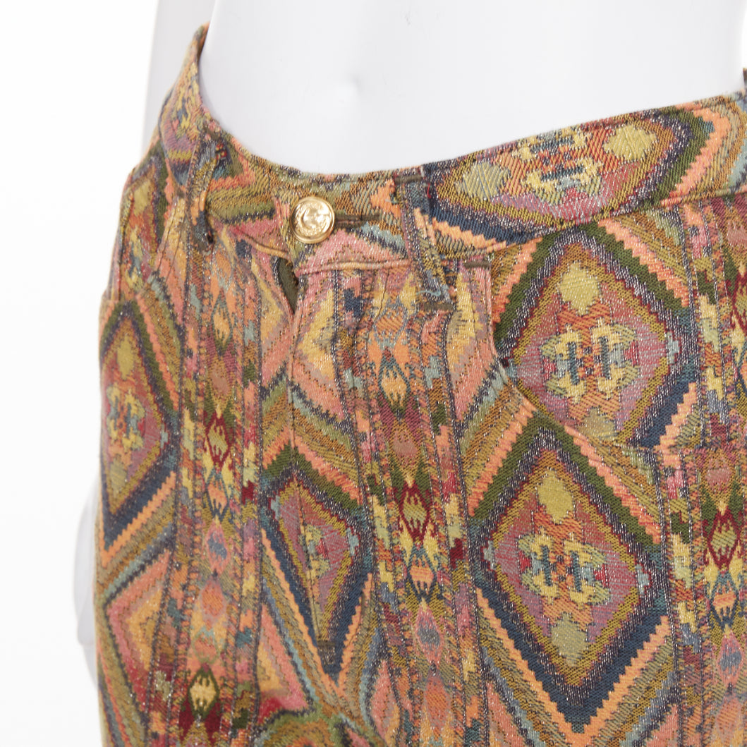 MOSCHINO Jeans vintage geometric metallic jacquard brocade cotton crop pants 28"