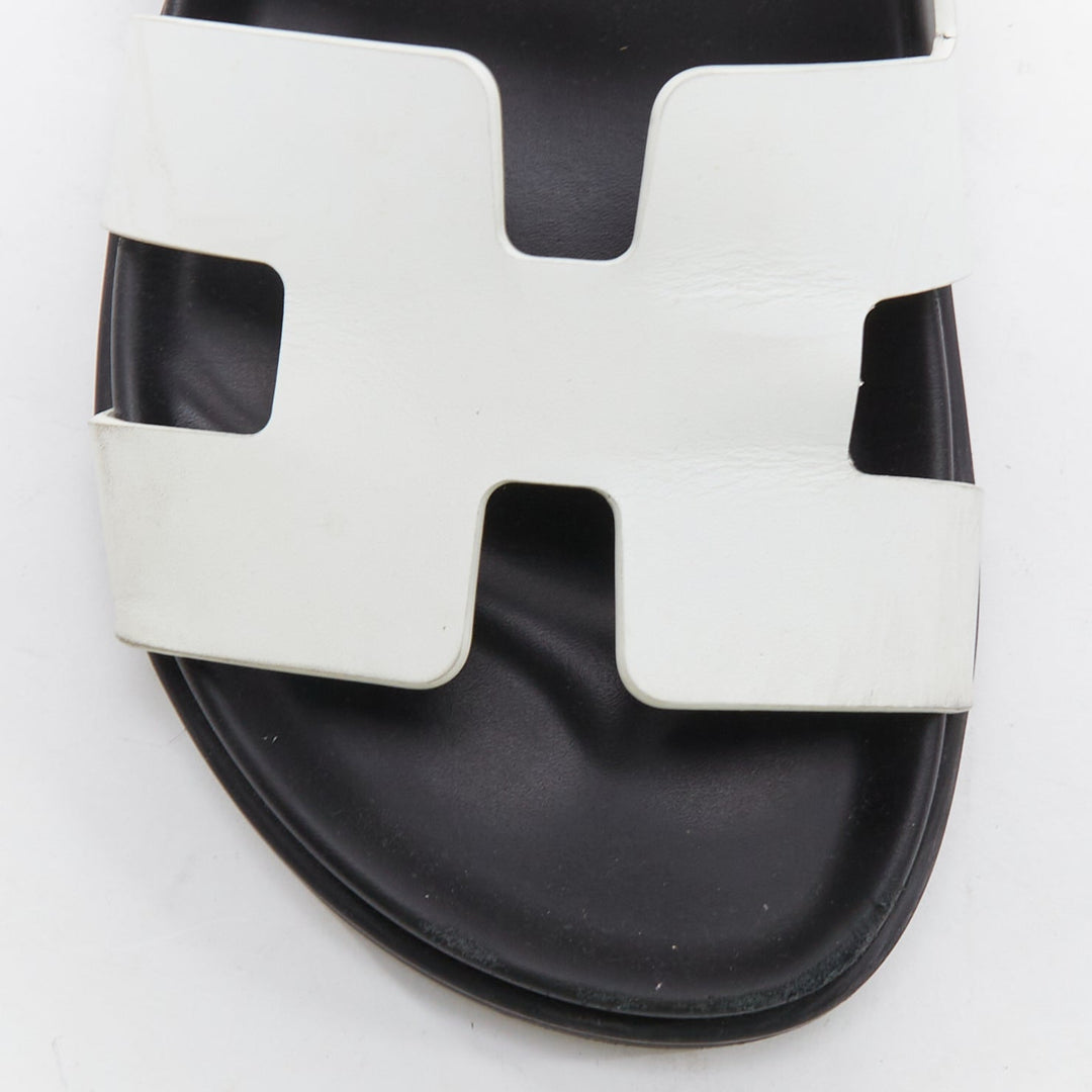 HERMES Chypre white leather H black techno sandals EU37