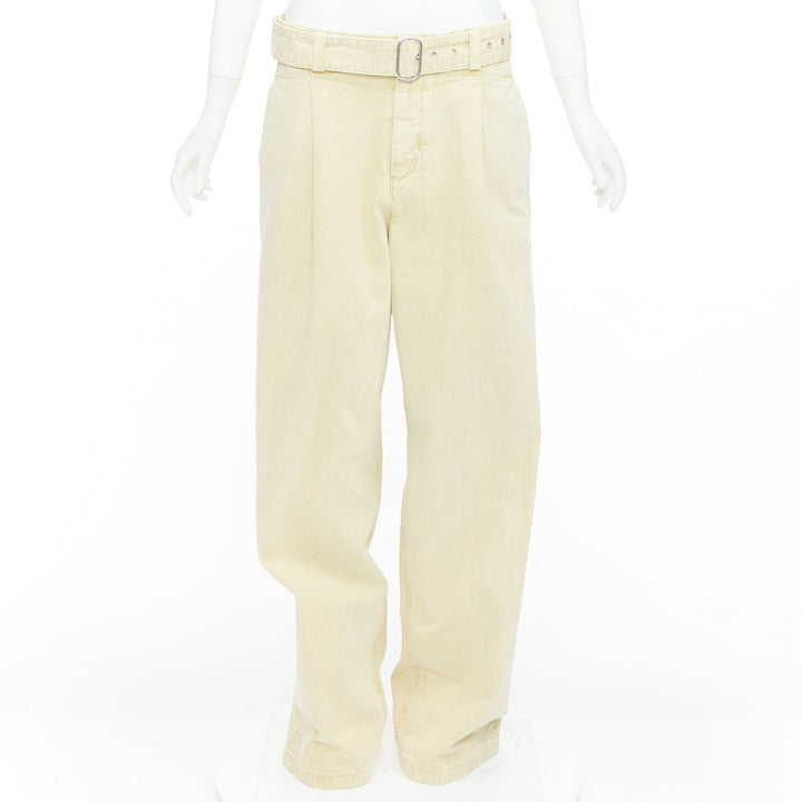 JIL SANDER + washed yellow cotton belted wide leg pants FR38 M